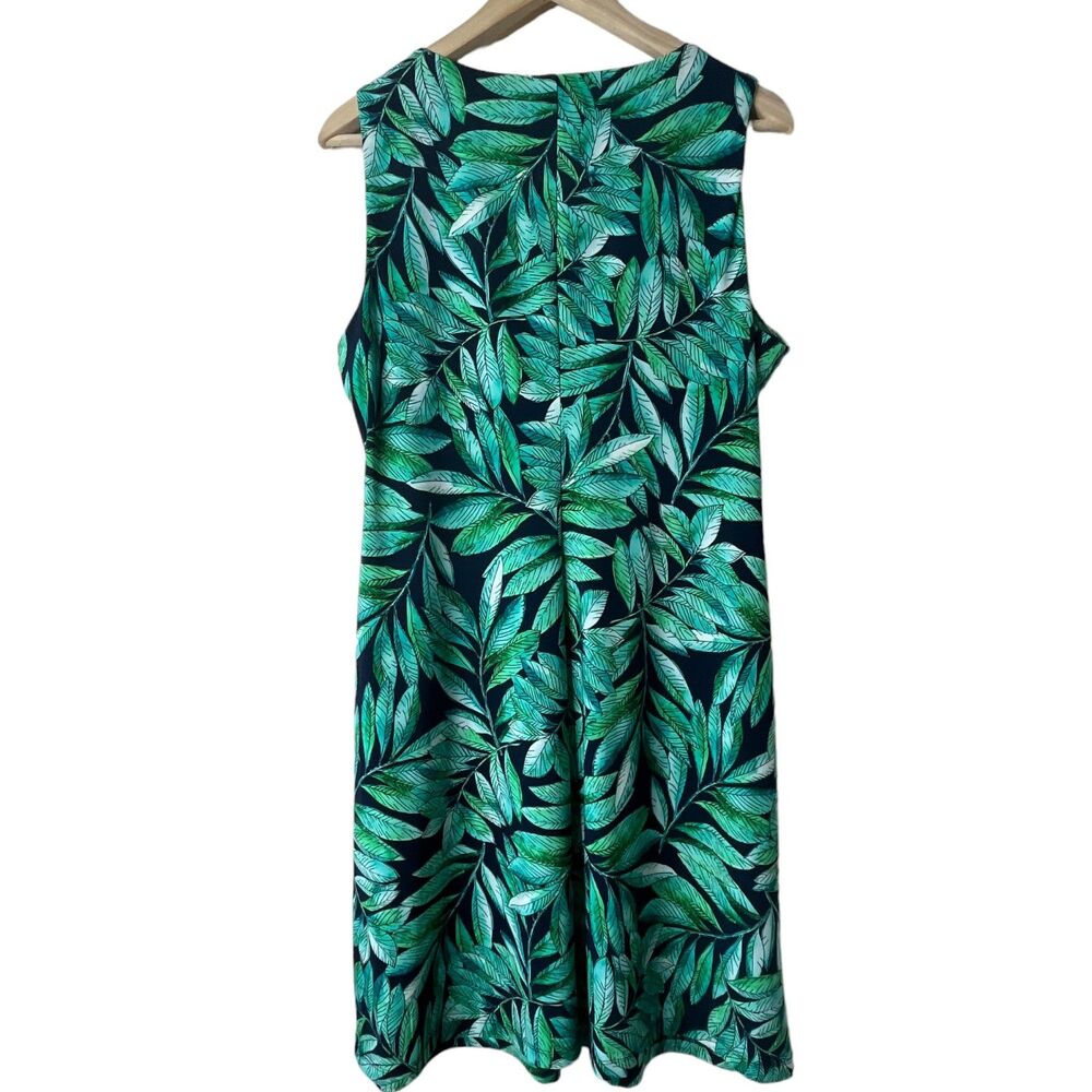 Tommy Hilfiger Tropical Leaf Print Shift Dress Sz 12 Crew Neck Sheath Midi Green - Picture 2 of 12
